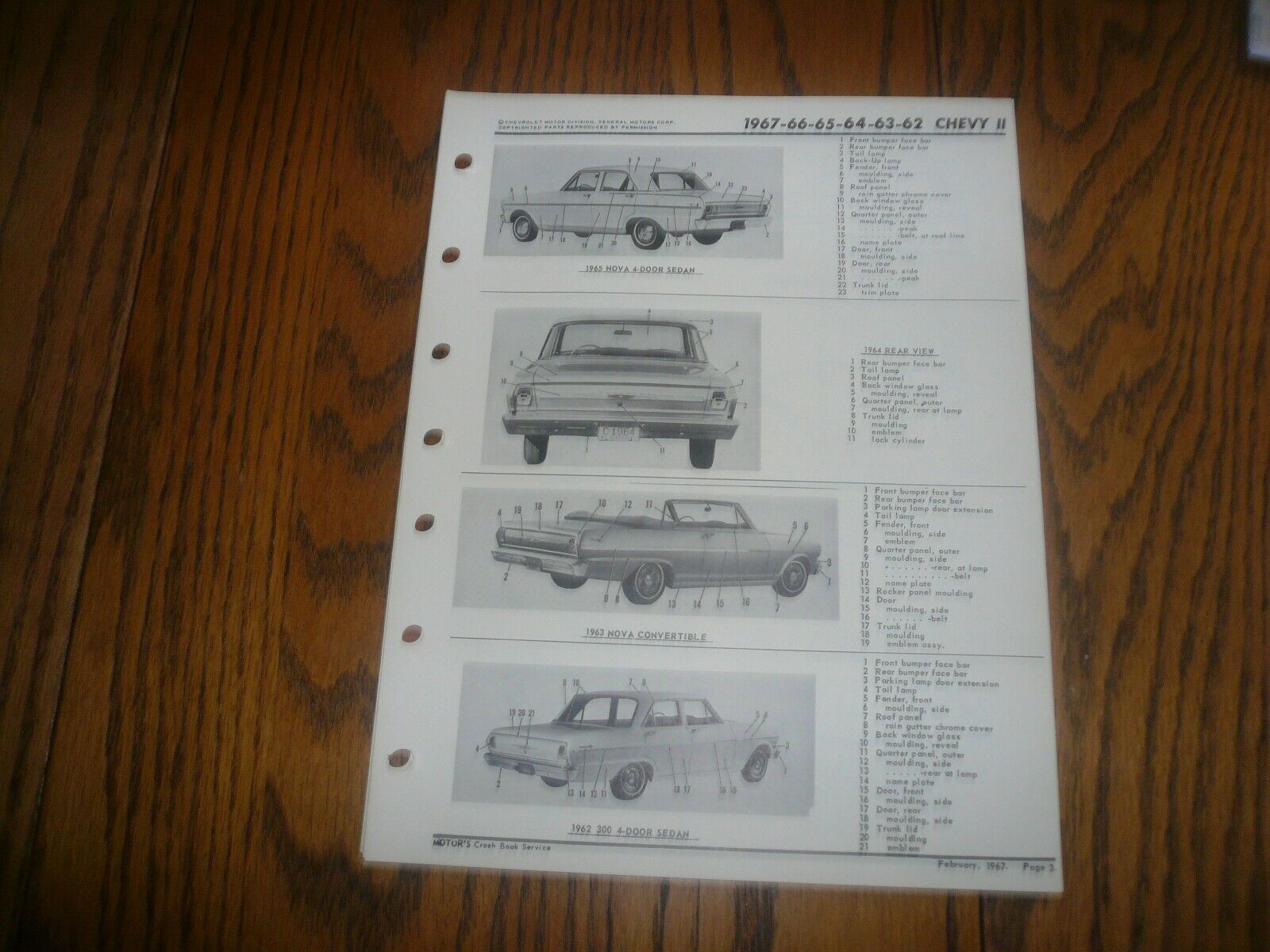 1962 -1967 Chevy II Motors Crash Book Pages Parts Exploded View - Vintage