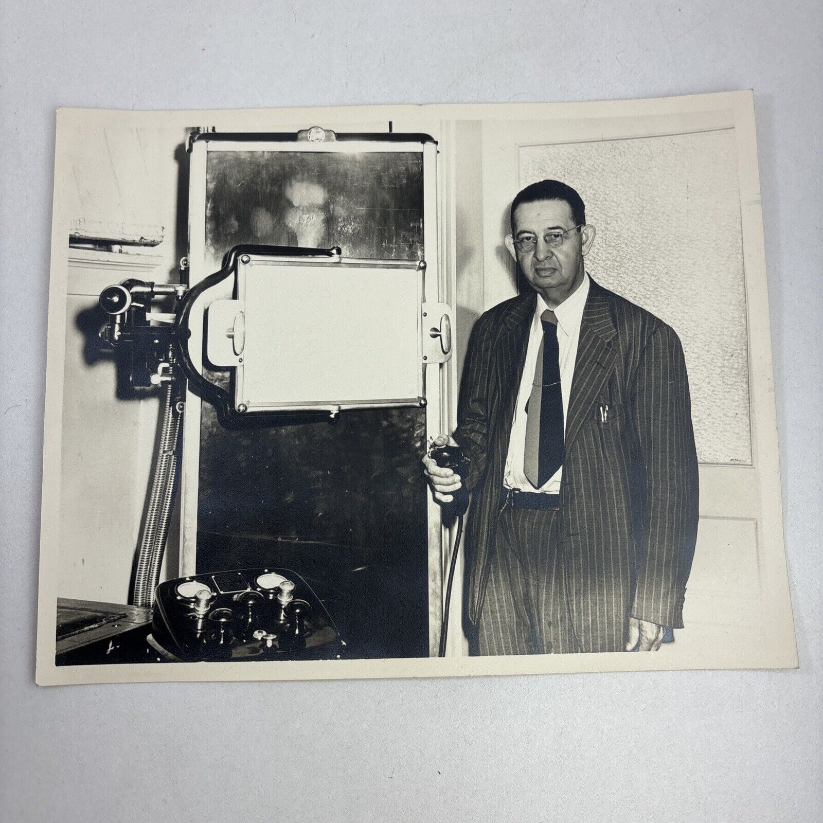 Vintage Photo Doctor Posing With New X-Ray Machine Elizabethton TN - 8 x 10 BW