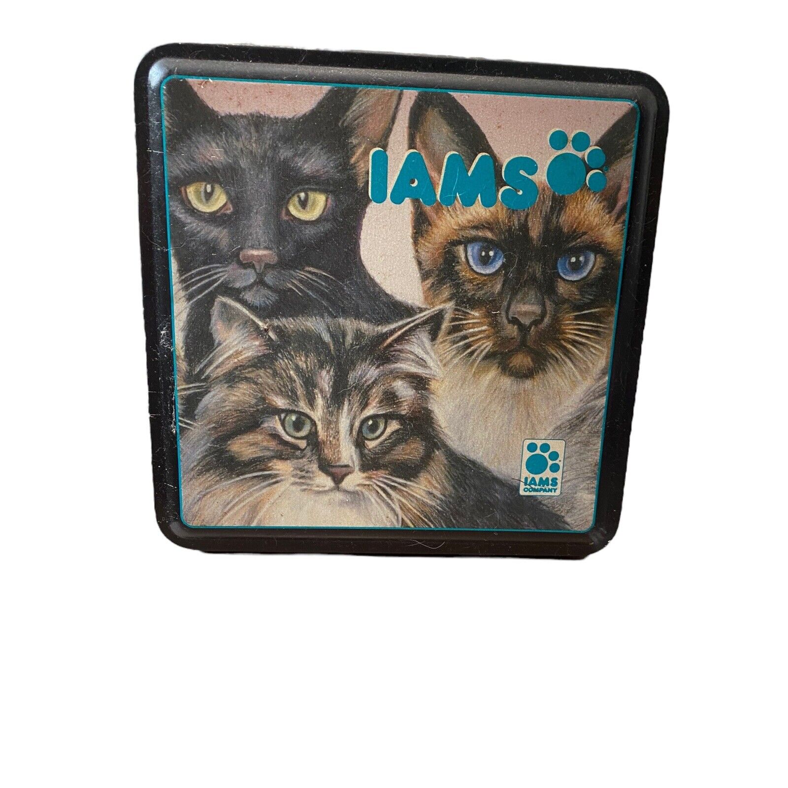 VTG 1990s IAMS Cats Metal Cat Food Collector’s Tin Canister Food Storage 6” X 6”