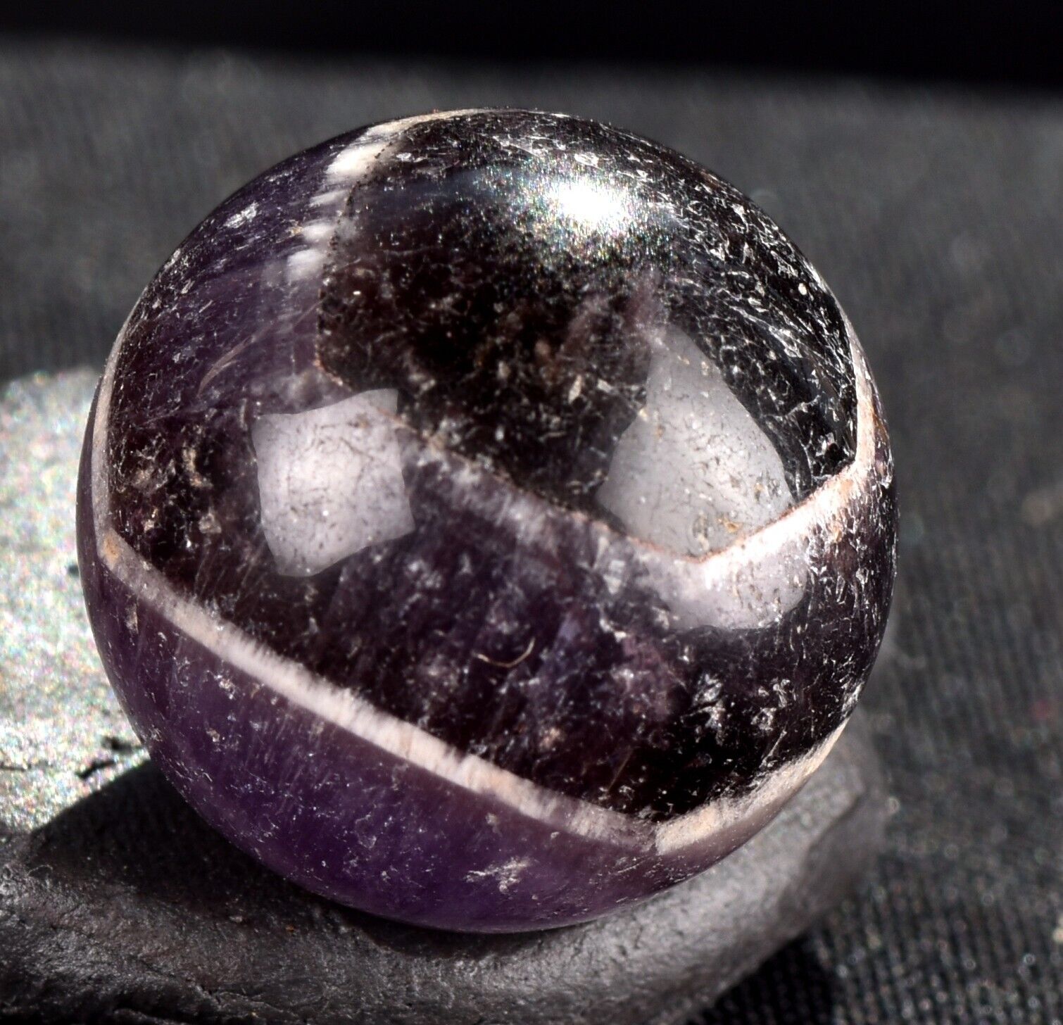 Super 7 melody stone \'\'evil eye\'\' chevron  rare  sphere for pocket/purse  #6280
