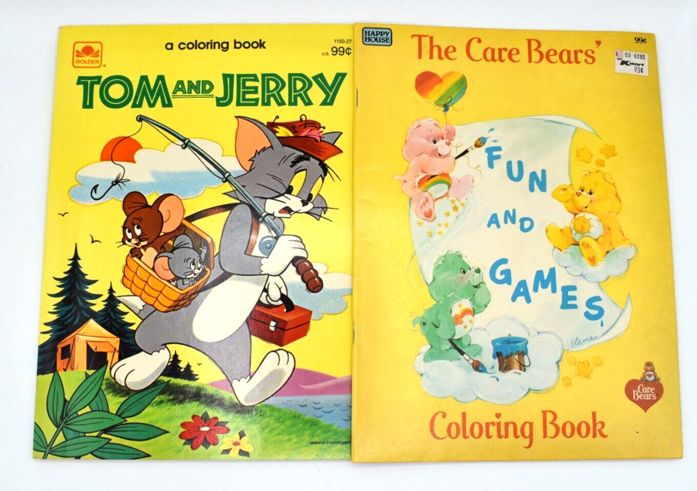 1984 Care Bears and 1983 Tom and Jerry Coloring Books,  Rare Vintage Cartoon 