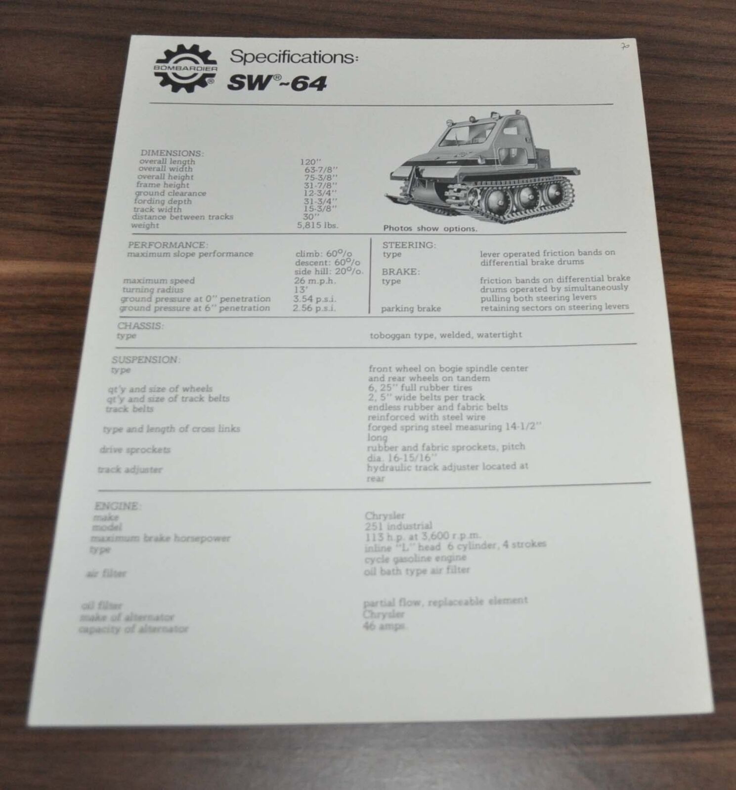 Bombardier SW-64 Crawler All Terrain Vehicle Brochure Prospekt