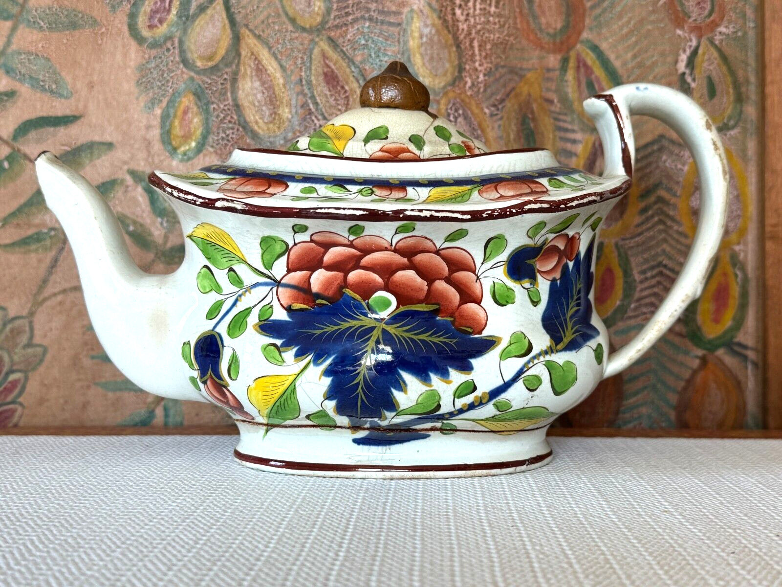 Antique Staffordshire Pearlware Gaudy Dutch Teapot - Grape Pattern