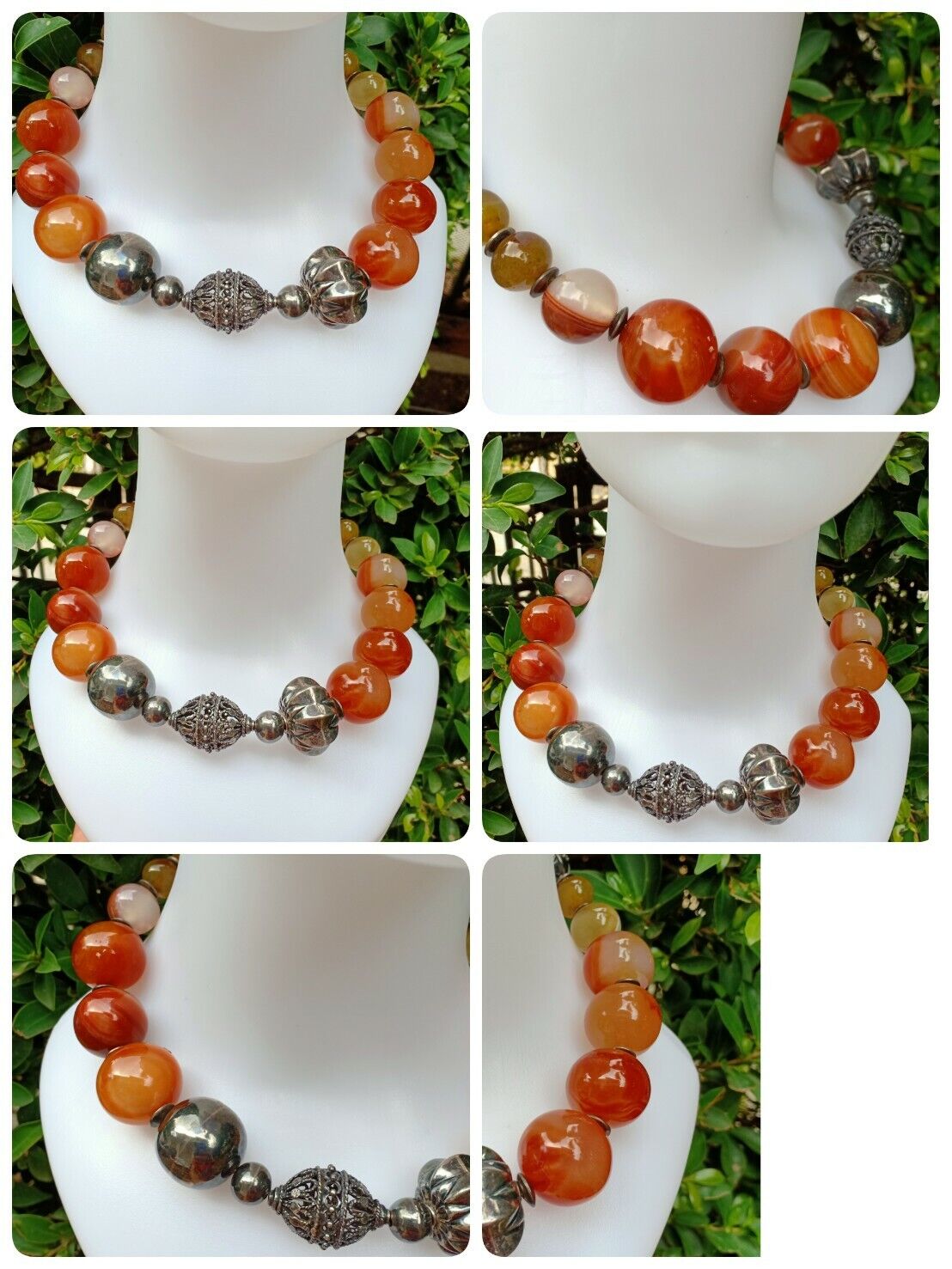 Jewelry Agate Natural Earth Stones Beads Brown Color Vintage Old Short Necklace 