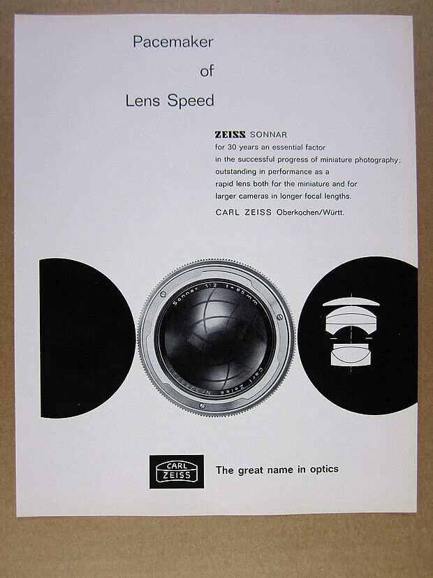 1966 Carl Zeiss Sonnar Camera Lens vintage print Ad