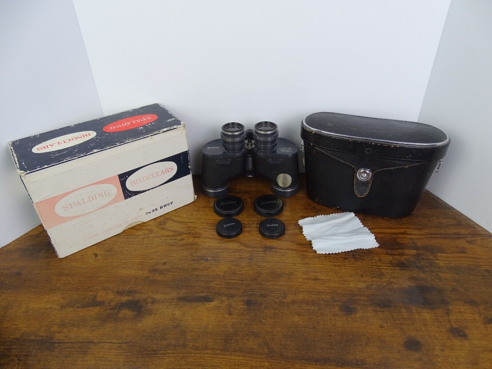 Vintage Spalding 7x35 Binoculars W/Box W/Case W/Caps RARE Antique