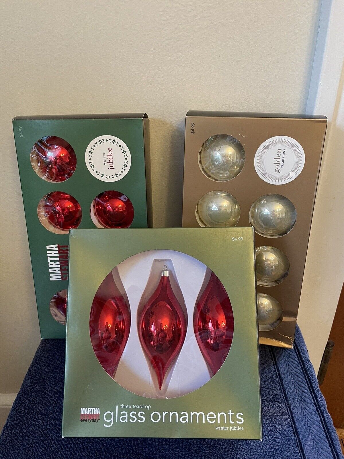Lot Of 3  2002  Martha Stewart Everyday Christmas Glass Ornament Packs