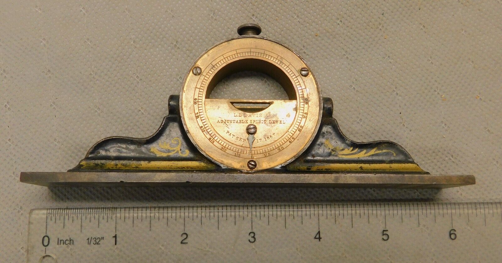 L. L. Davis Adjustable Spirit Level  Mantle Clock Level / Antique Inclinometer