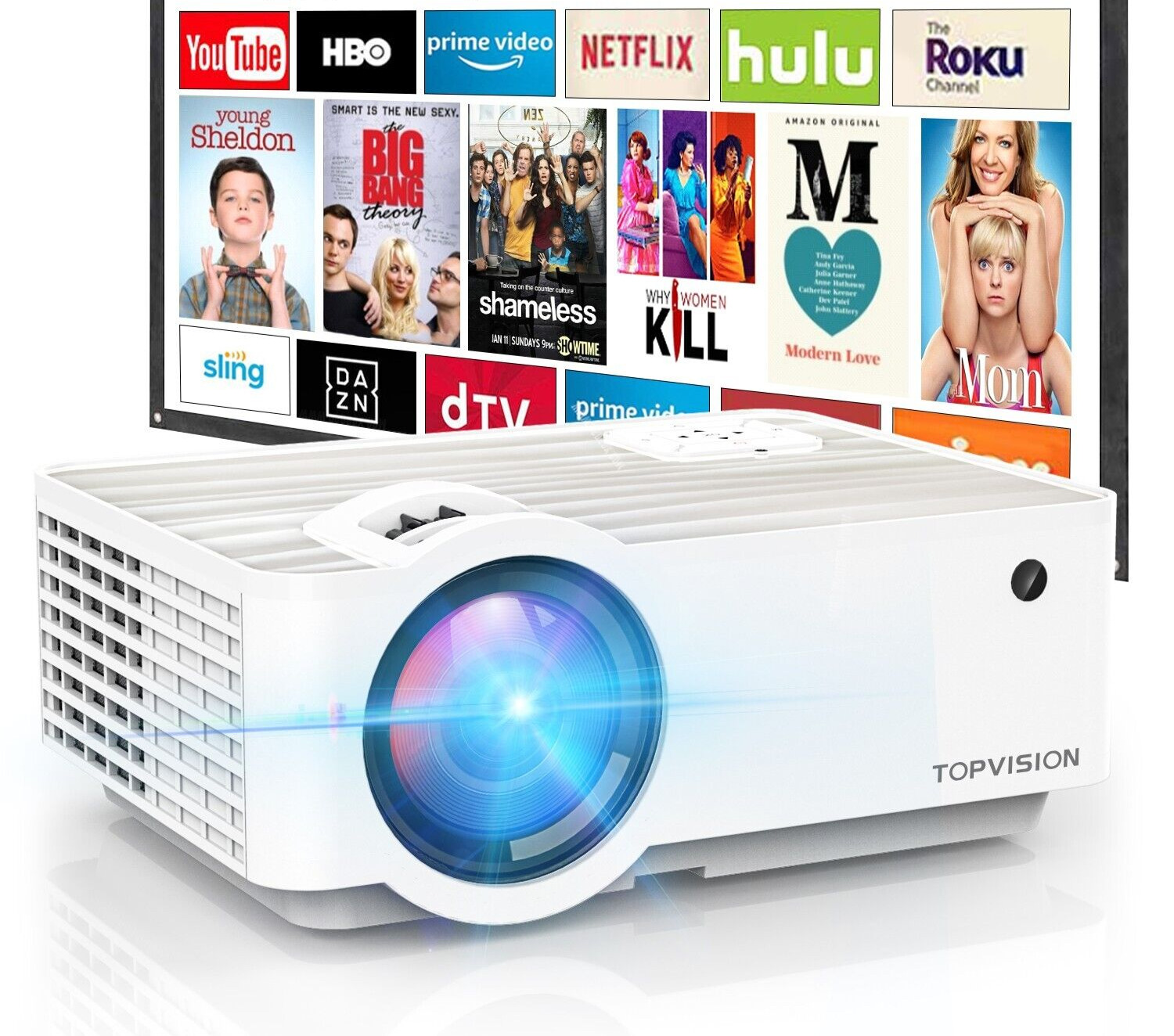 TopVision T6 LED Projector 6500L HDMI Roku Amazon Fire *Brand New - Dented Box*