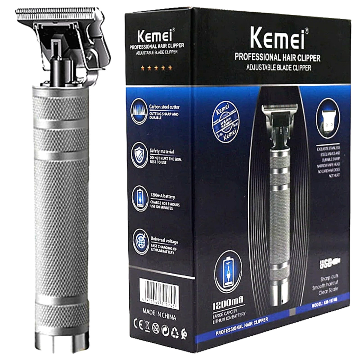 Kemei Silver Cordless Hair Clippers Trimmer Shaver Clipper Cutting Beard Barber