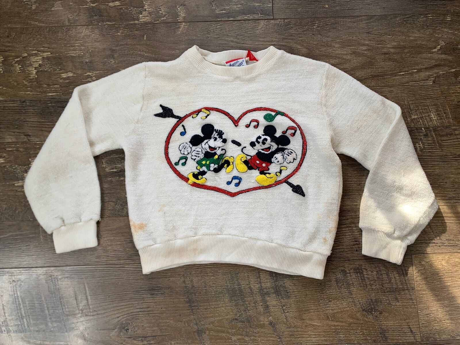 Vintage 1980’s Mikey American Character Miney Mouse Sweatshirt White Chenille 