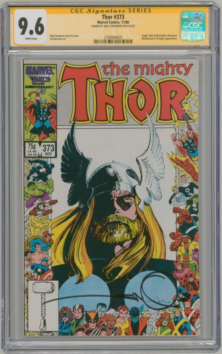 Thor 373 CGC SS 9.6 SIGNED Walt Simonson Marvel 25th Anniversary Frame Cover Art