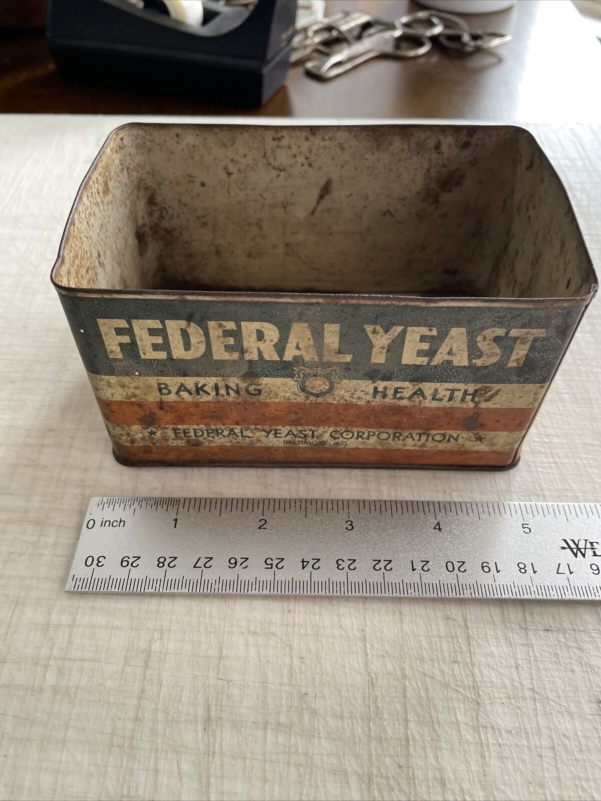 Vintage Federal Yeast Corporation Baltimore Maryland Tin Container (no lid)