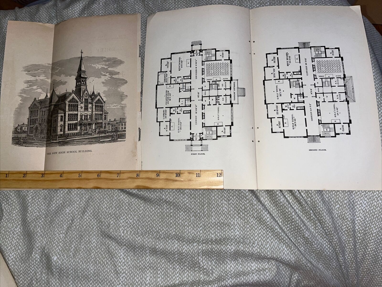 1878 Printed Sketch & Architectural Drawings of New Providence RI High School