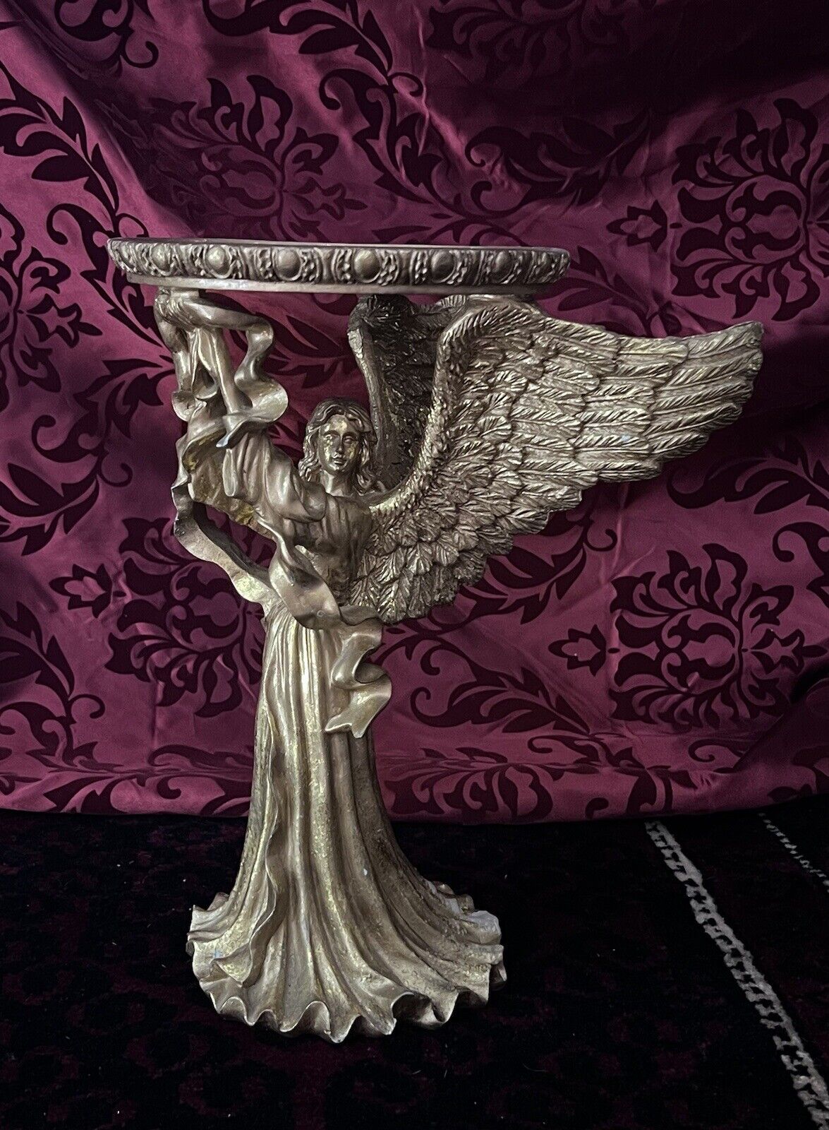 UNIQUE Vintage Goldtone standing angel holding a Tray For A Candle.