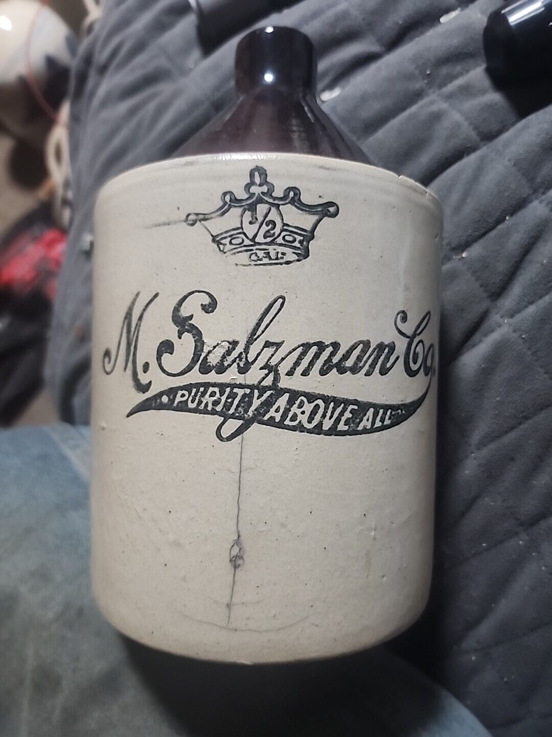 Antique Stoneware M.Salzman Co. Early 1900's 2 Gallon Whisky Jug