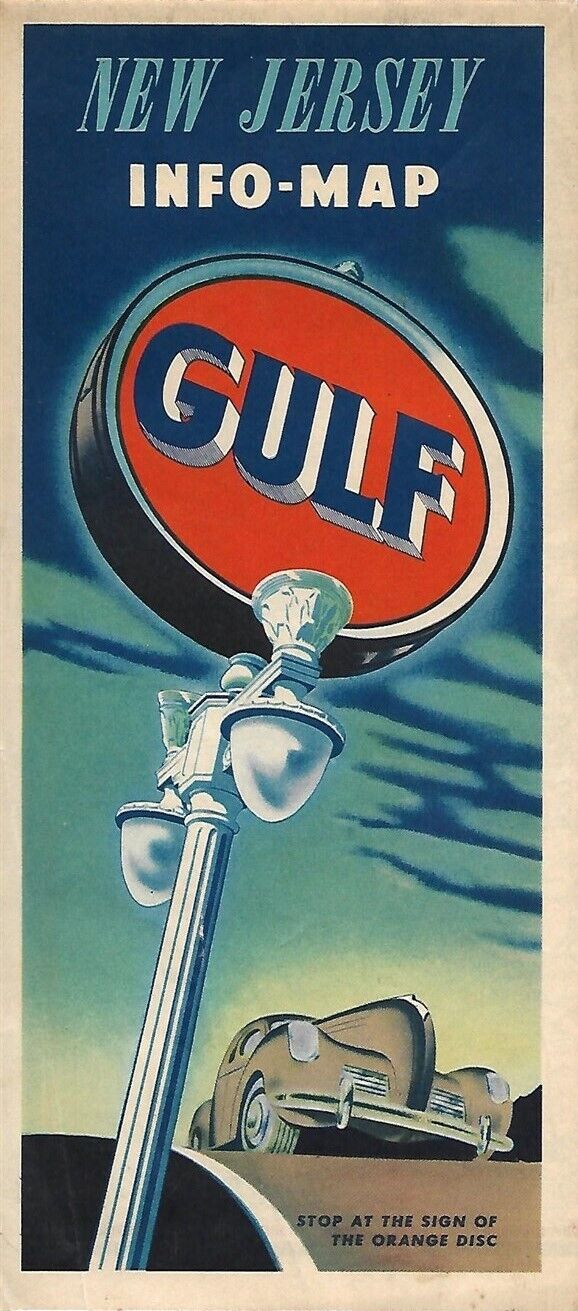 1940 GULF OIL COMPANY Road Map NEW JERSEY Atlantic City Ventnor Rand McNally