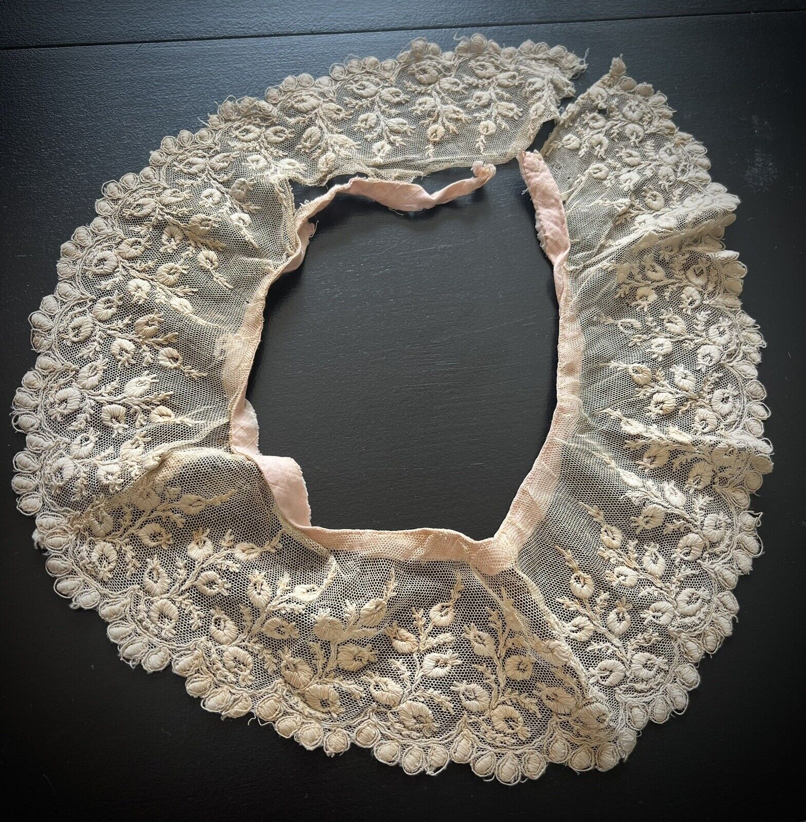 Antique Lace Collar 1800s Embroidery on Tulle Net Needle