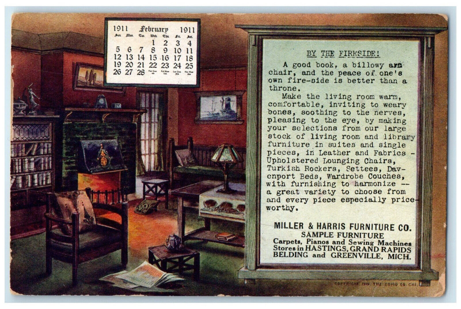 c1905 Miller & Harris Furniture Co. Greenville Michigan MI Calendar Postcard