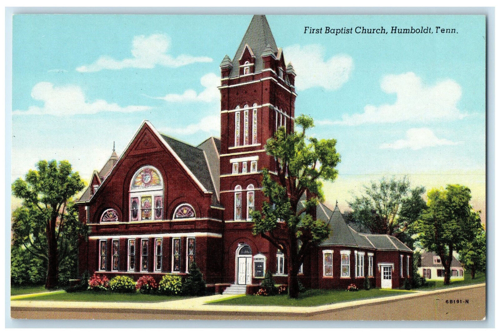 c1950's First Baptist Church Building Entrance Humboldt Tennessee TN Postcard
