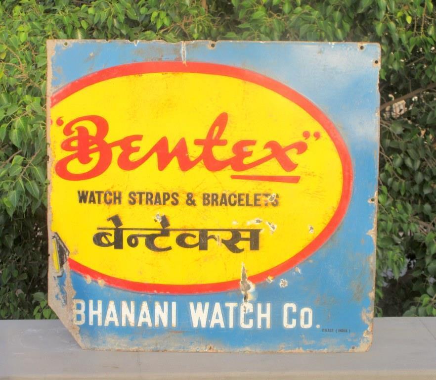 1930\'s Vintage Rare Old Bentex Watches & Straps Ad Porcelain Enamel Sign Board