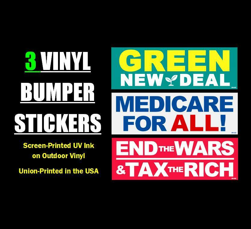 [3-Pack] GND M4A EWTR Vinyl Bumper Stickers ( Green New Deal Eat Tax the Rich )