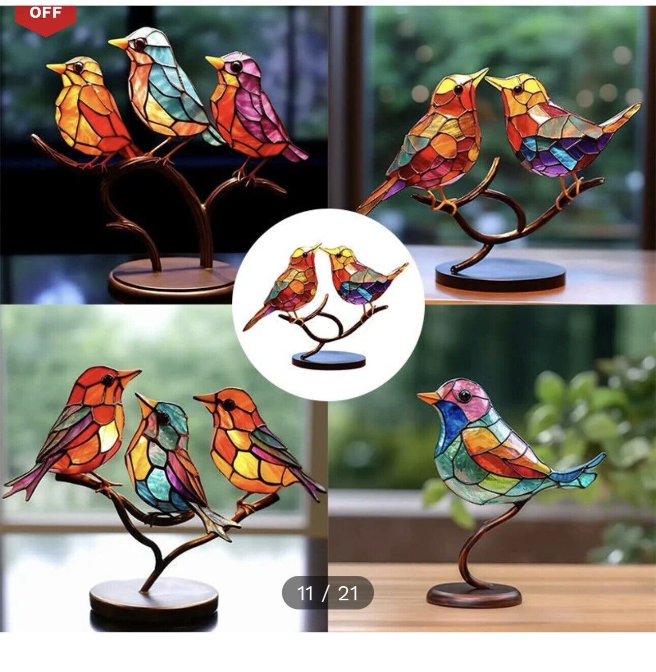 Colorful Birds on Branch Table Top Ornaments