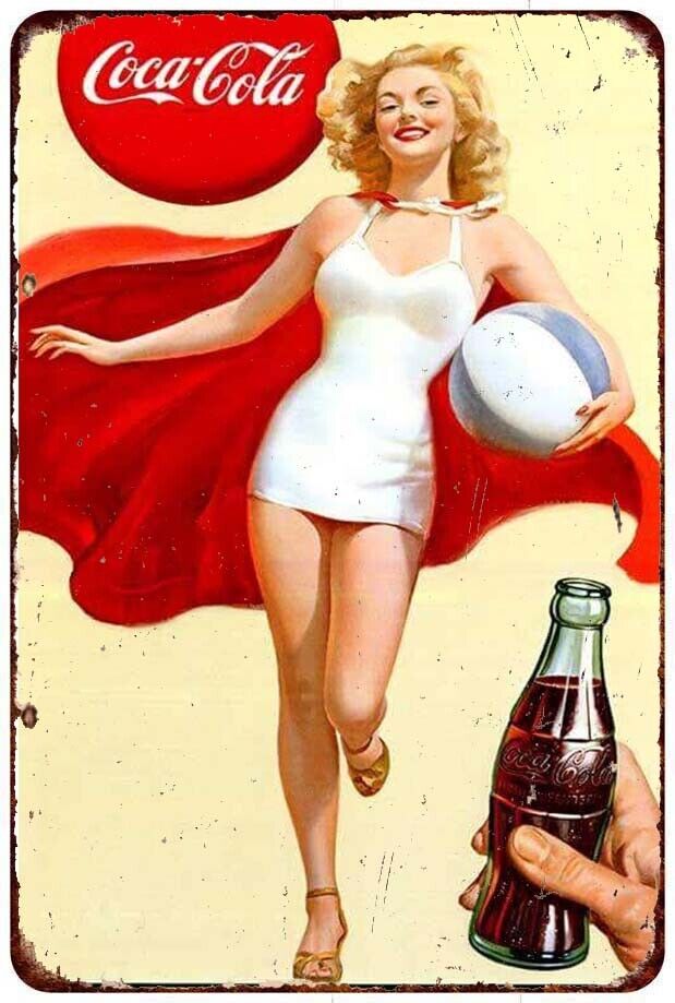 beautiful lady coca cola girl Vintage Look Reproduction metal sign wall art