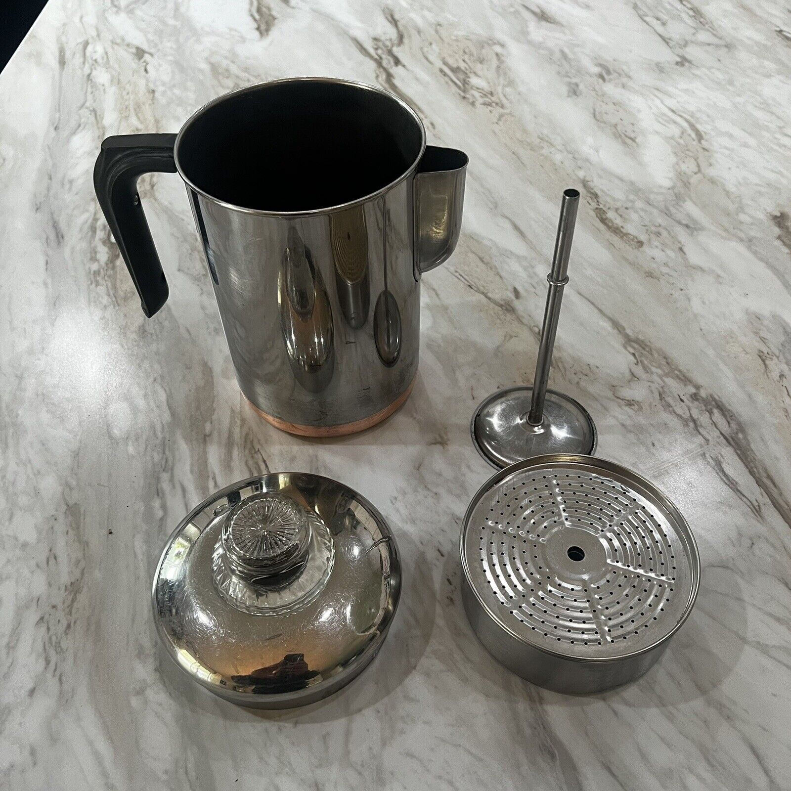 Vintage Revere Ware Coffee Percolator 1801 Copper Clad Bottom Complete