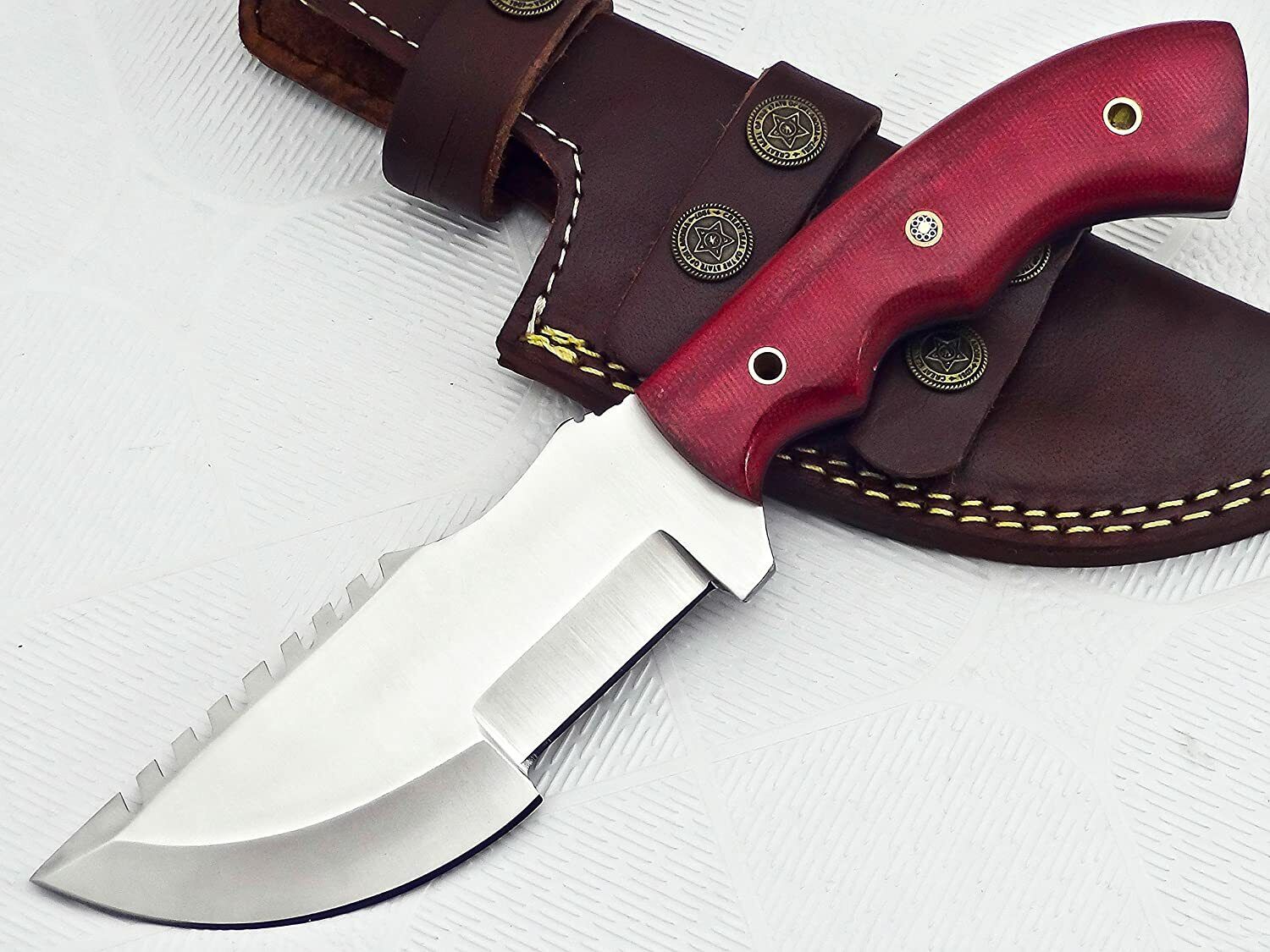 Poshland TR-1212, Custom Handmade Tracker Knife – RED MICARTA Handle