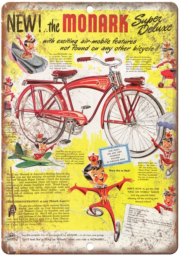 Monark Super Deluxe Bicycle Ad Reproduction Metal Sign B217