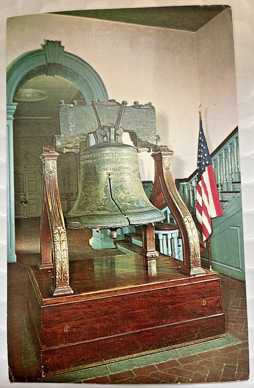 The Liberty Bell-Independence Hall-Philadelphia,  Postcard posted 1970 PA flag
