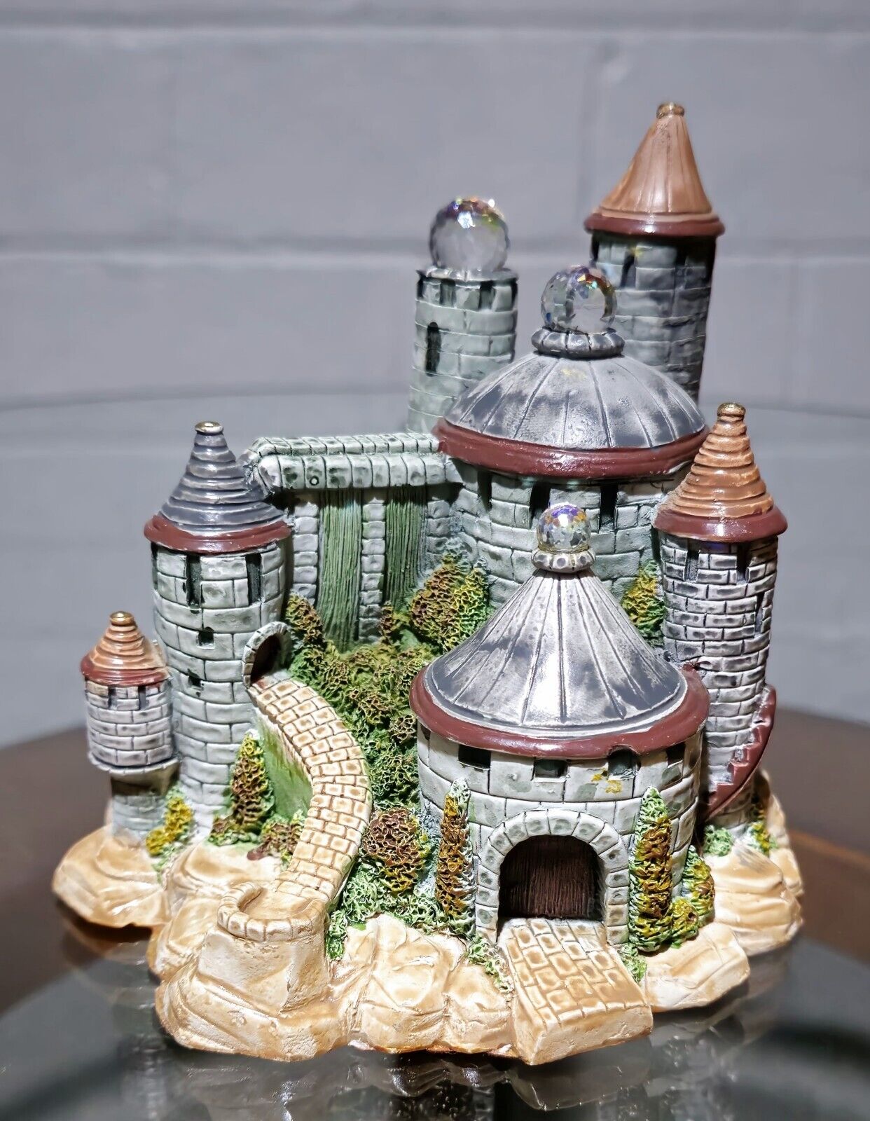Vintage Spoontiques 1980’s  Castle Figurine Collectible With Crystal Spheres 5in