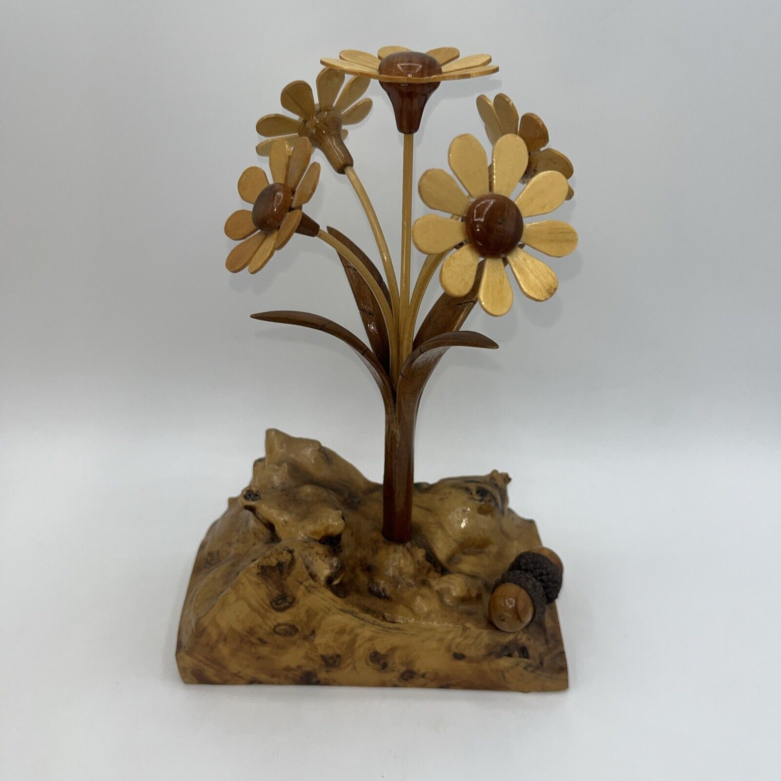 Mid Century Modern Wooden Hand Made Flower Arrangement 9.5” H