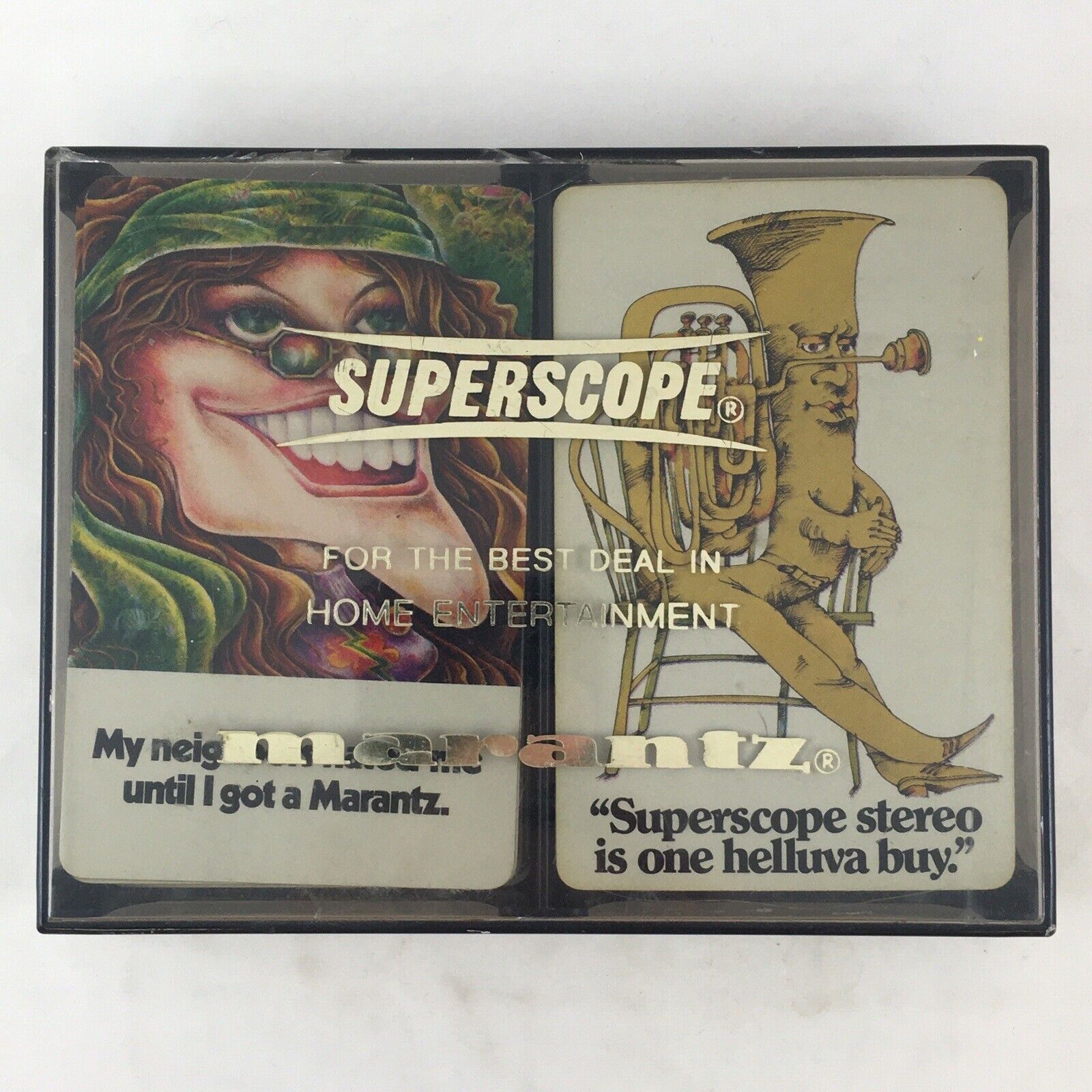 Marantz Superscope Stereo Playing Cards Set of 2 Hippy Chick Tuba 1960s 1970s 