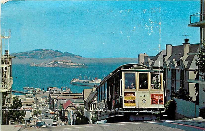 Cable Car San Francisco Hyde St Alcatraz California CA Postcard