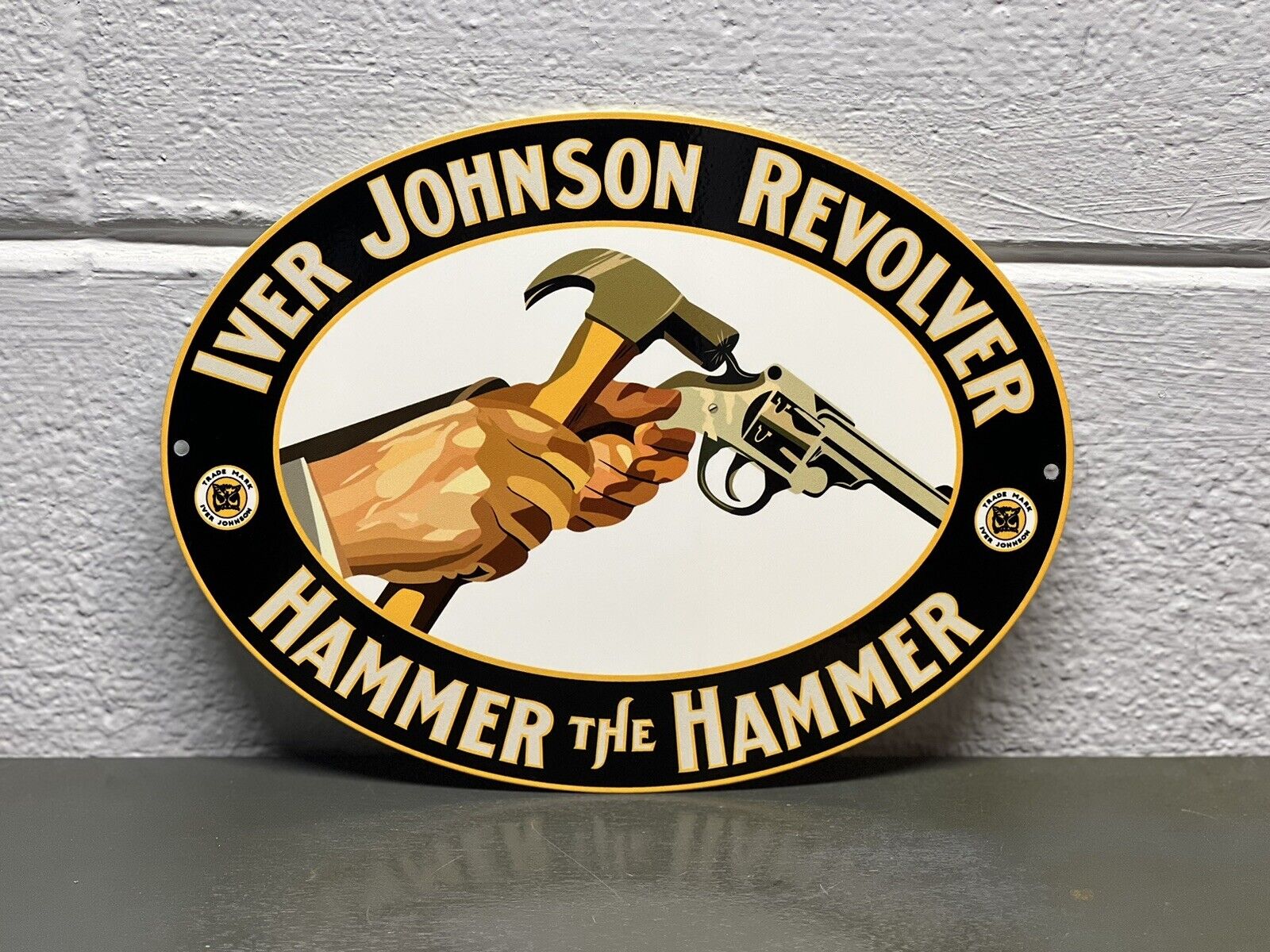 Iver Johnson Revolver Thick Metal Sign Hammer Bicycle Tools Gas Oil Gun Shells
