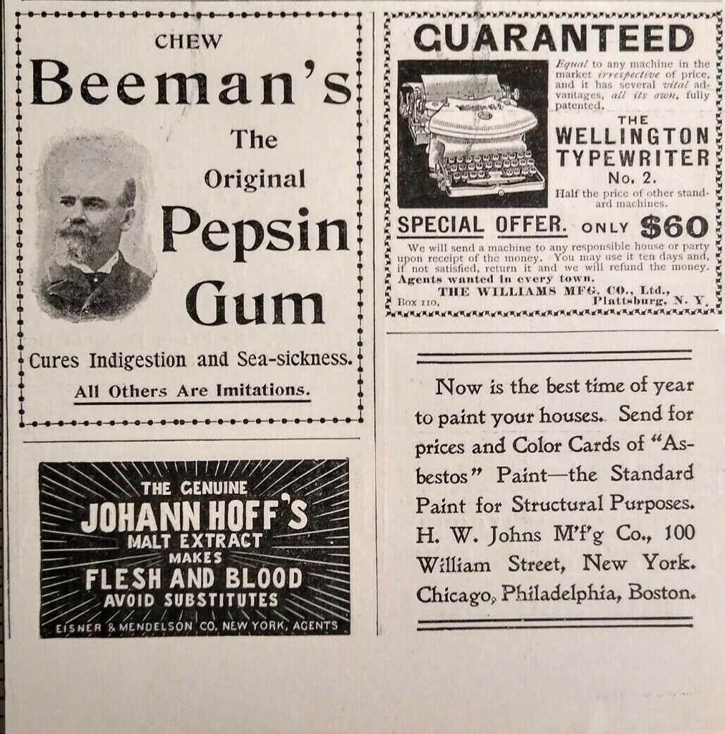 1897 Chewing Gum Vintage Print Ad Beemans Pepsin