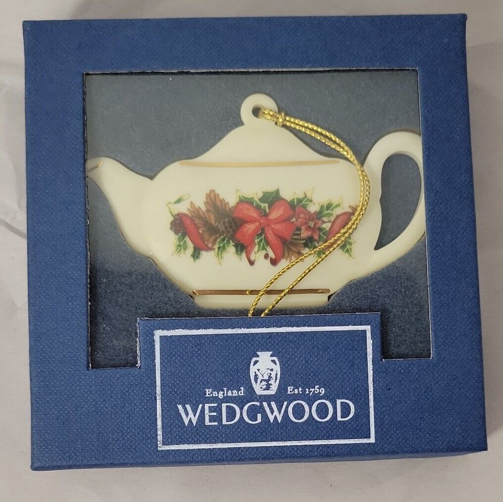 Wedgwood White Jasper Holiday Elegance Porcelain Teapot Christmas Ornament