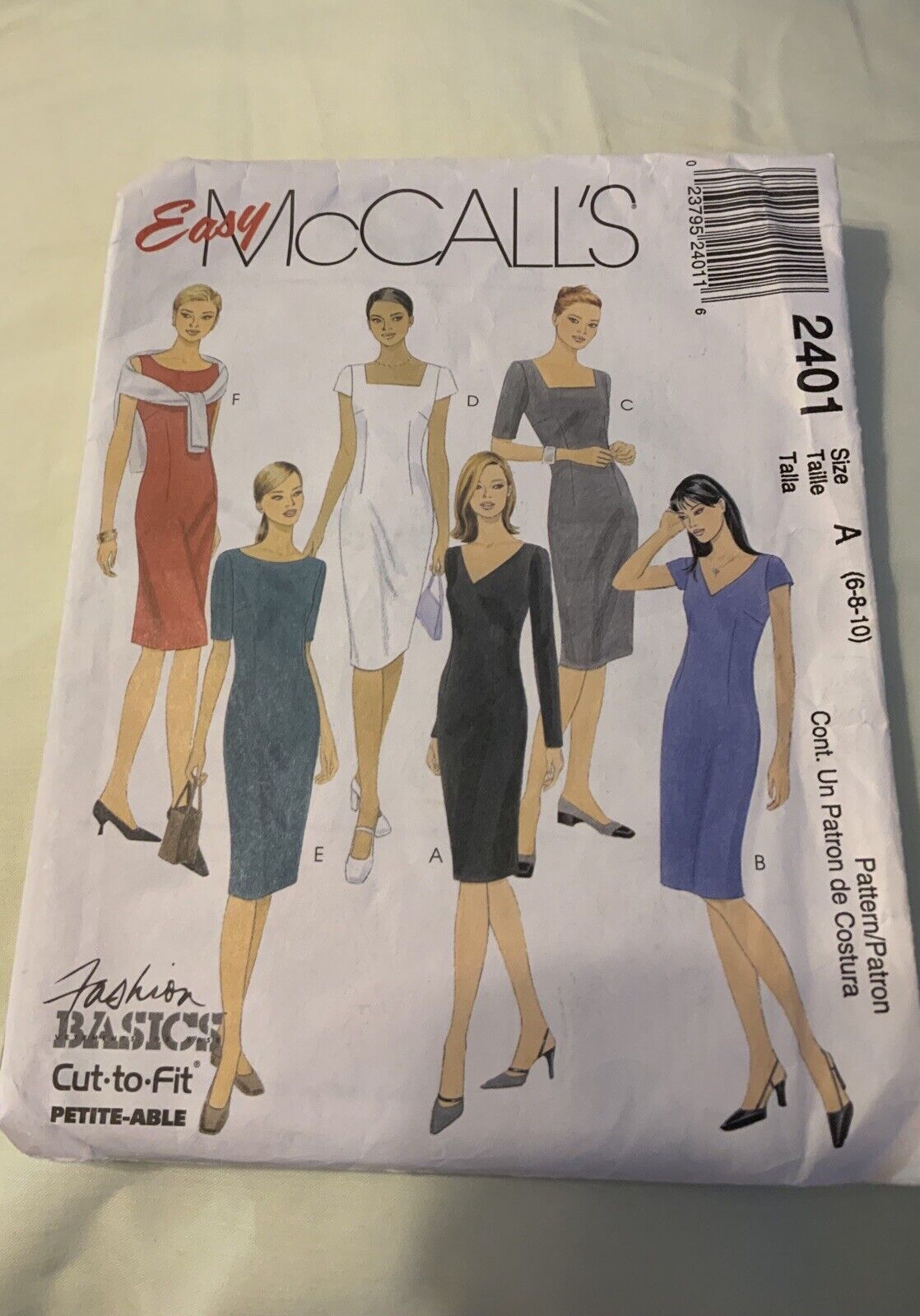 Mccall’s Sewing Pattern 2401 Women ( Size 6-10 ) 1999 Cut & Complete