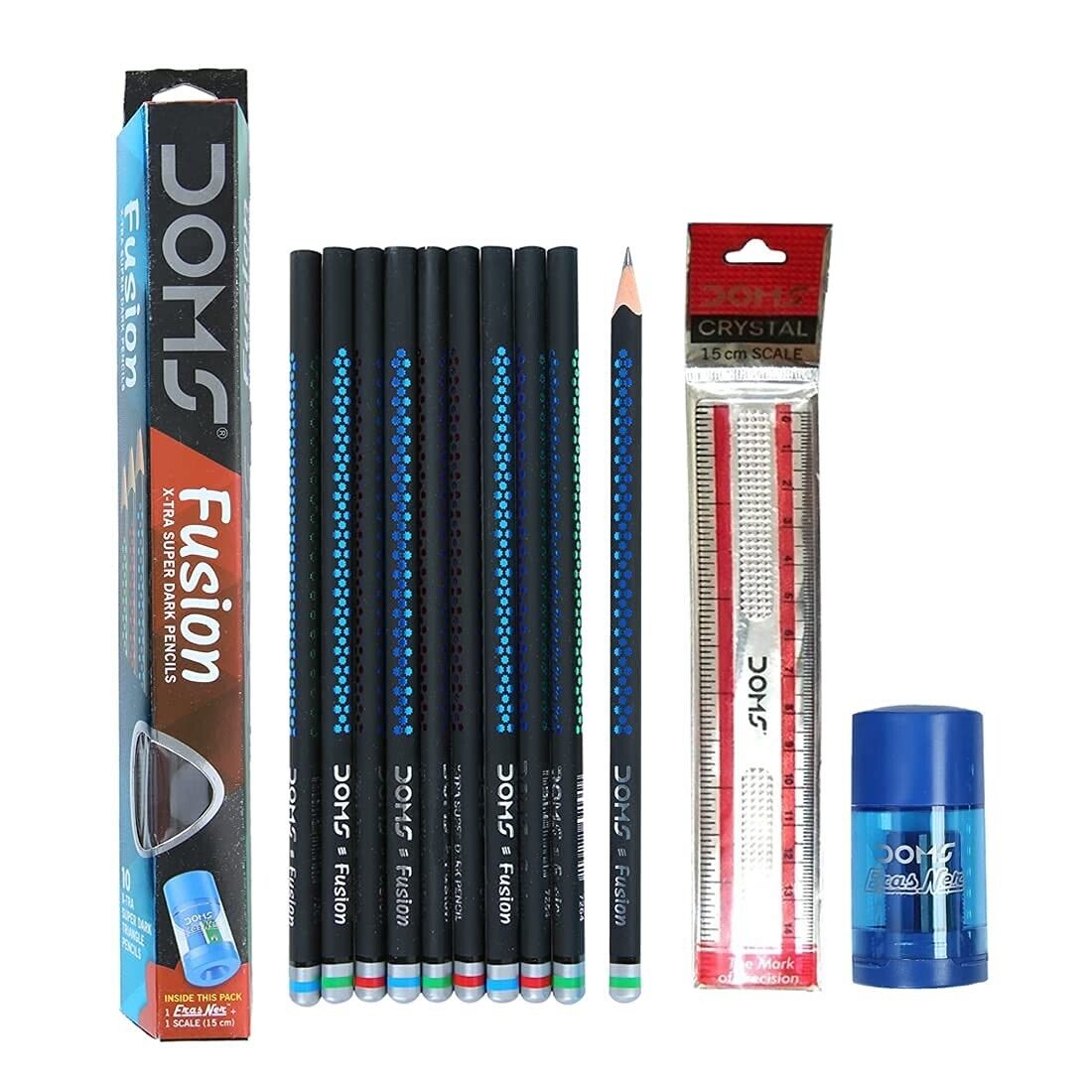 Doms Fusion Xtra Super Dark Pack of 20 Pencils Free Scale, Eraser 