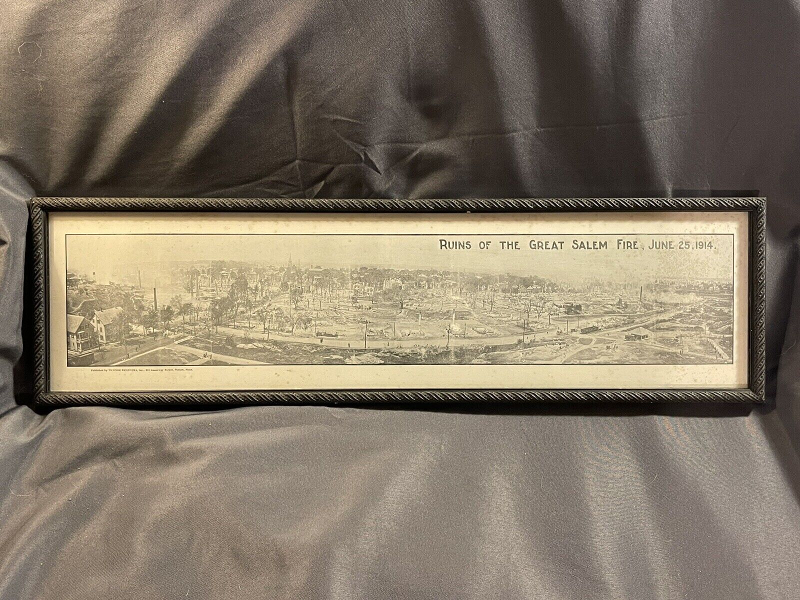 Antique Long Panoramic Photograph Great Salem Fire 1914 Framed