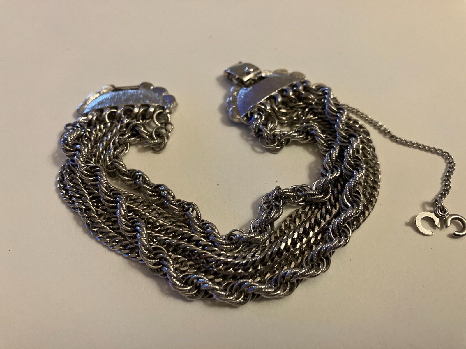 vintage multi strand silver tone chain  bracelet