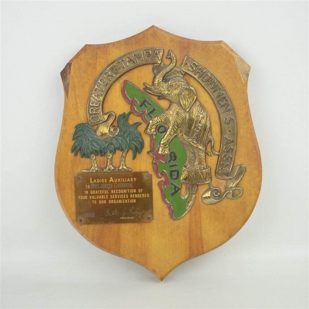 Vintage 1953 Greater Tampa Showmen's Association Ladies Auxiliary Wooden Plaque