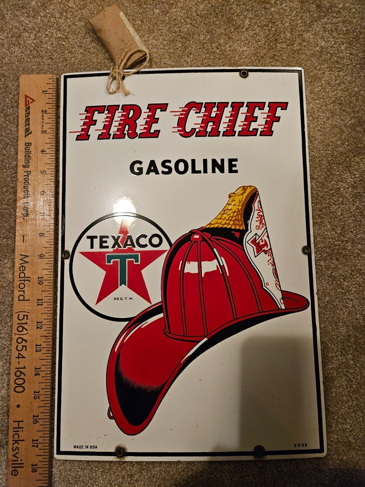 Original 1953 Texaco Fire Chief Porcelain GASOLINE Pump Plate Sign Gas Oil