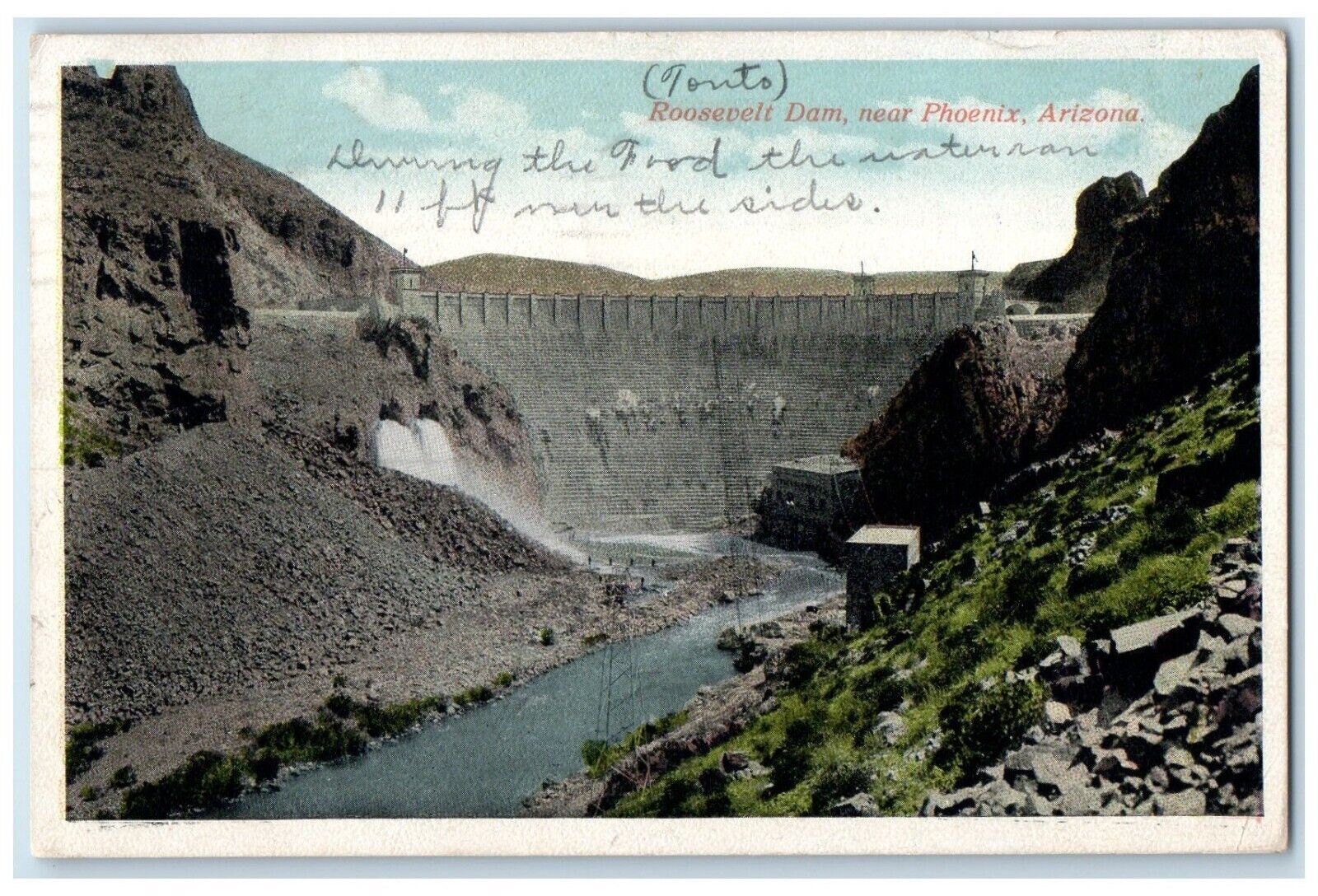1916 Scenic View River Roosevelt Dam Phoenix Arizona AZ Vintage Antique Postcard