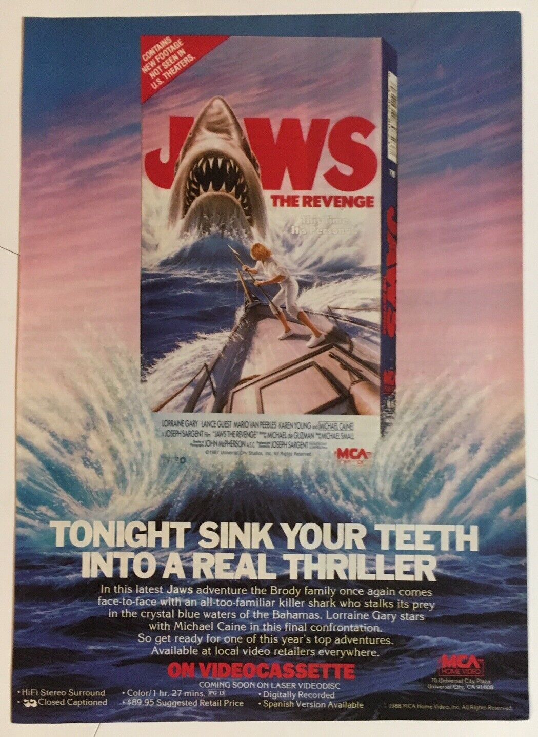 Jaws The Revenge 1988 Vintage Print Ad 7.5x10.5 Inches Wall Decor