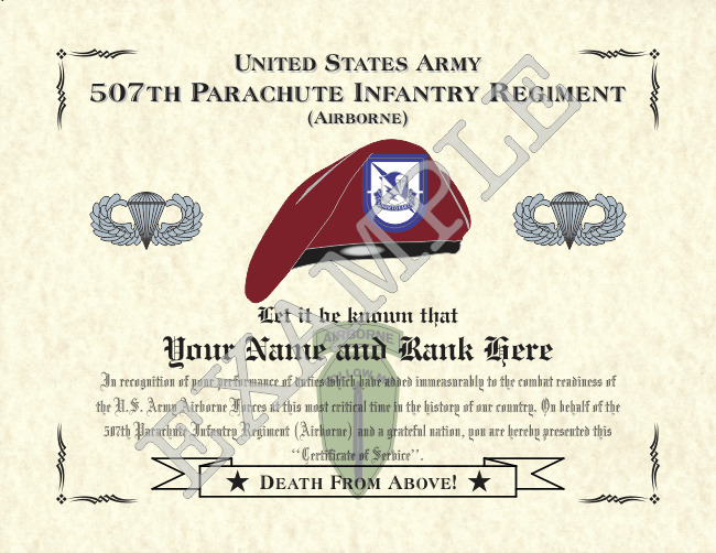 507th Parachute Infantry Regiment (A) Personalized Art Print 8.5 x 11 (BADGE)