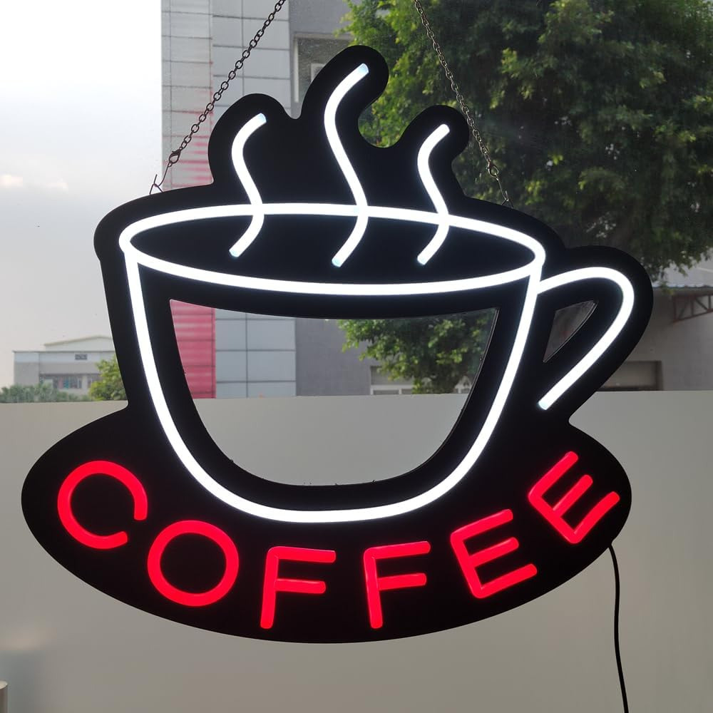 LED Neon Coffee Sign 21X20 Inches Ultra Bright Silicone Neon with Plastic Black 