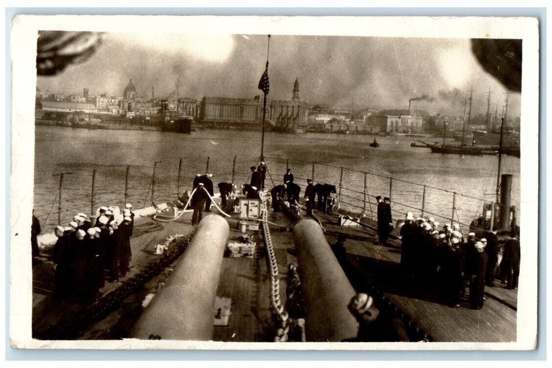 c1920's USS Colorado Coming To Anchor Naples Italy Sailors RPPC Photo Postcard
